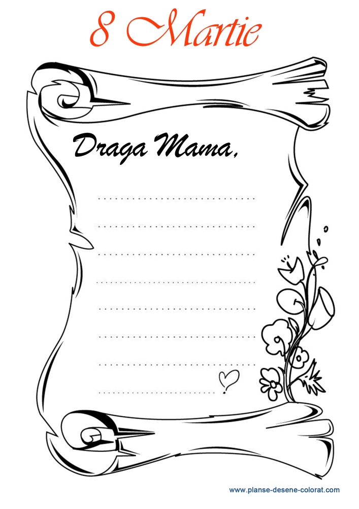 desene de colorat scrisoare catre mama